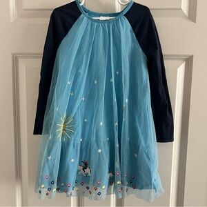 Hanna Andersson Light Blue Unicorn Stars floral  Tulle Girls Dress